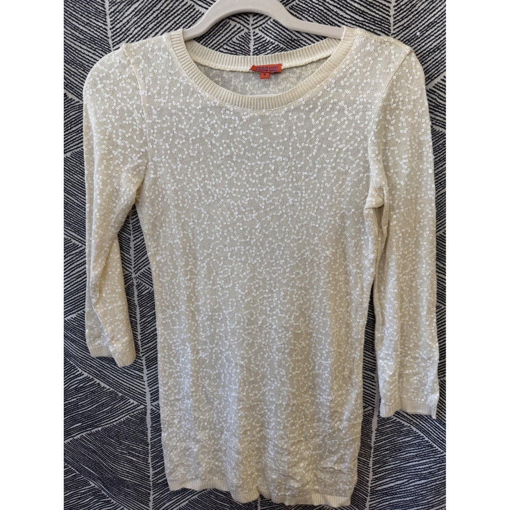 Chan Luu Ivory‎ Sequin Knit Sweater Sz S